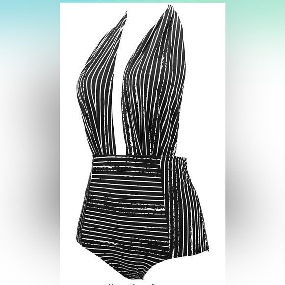 NWT COCOSHIP black and white stripe one piece swimsuit, size 10 - Picture 4 of 5